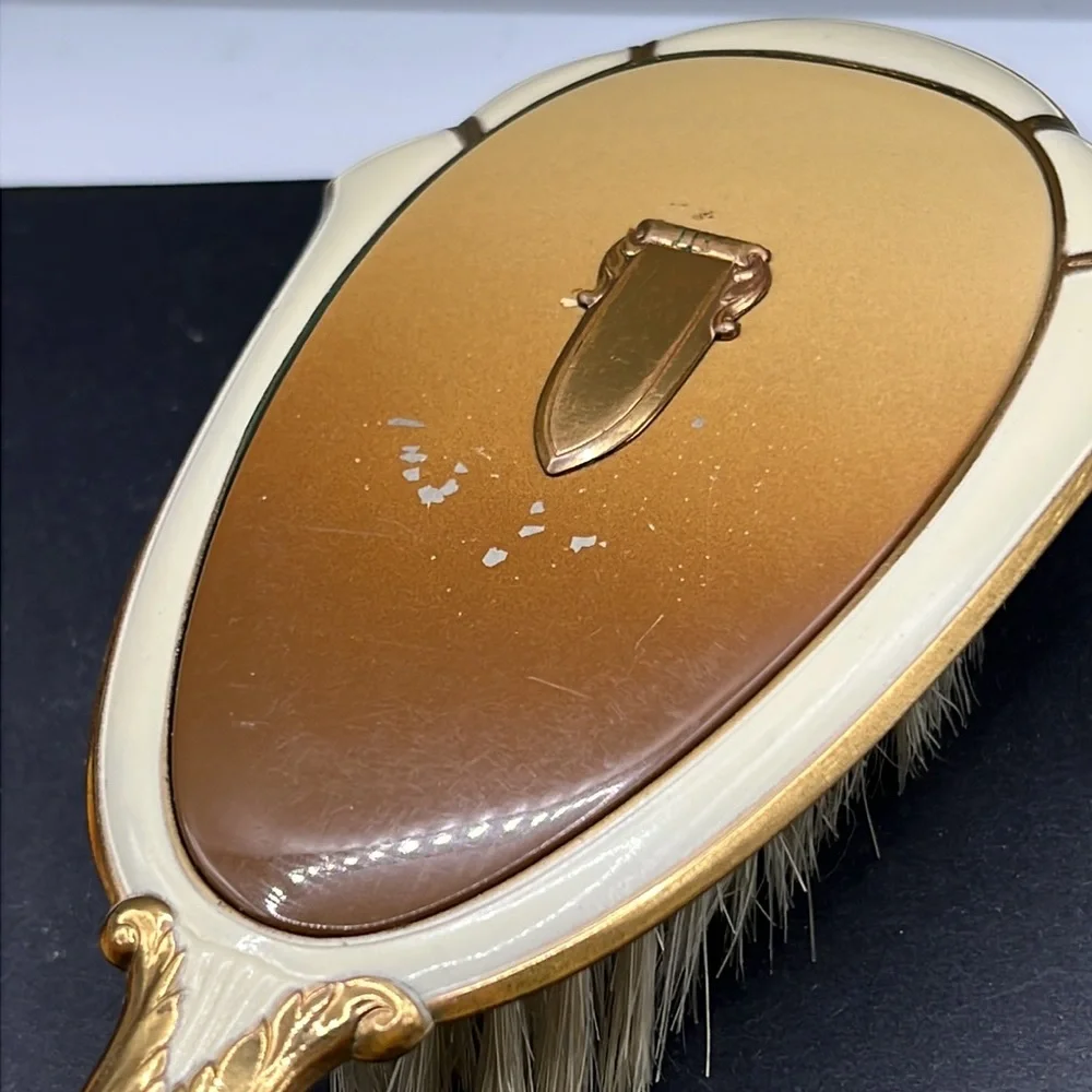 Vintage cameo hand mirror and brush set